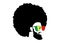 Retro man in 1970s hairstyle. Frizzy, 70`s with beard and sunglasses of Senegal flag. Funky cool African man with afro hairstyle