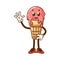 Retro mascot ice cream in cartoon style. Fun retro style dessert mascot for cafe. 70s nostalgia