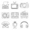 Retro media devices Icons in thin line style