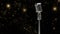 Retro metallic microphone against golden shooting star against black background