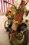 Retro military American motorcycle of protective color at the ex