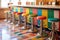 retro milkshake bar counter with colorful stools