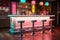 retro milkshake bar counter with stools and neon lights