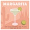 Retro minimal poster of Margarita cocktail recipe with salt and lime. Tropical mexican agave plant and cactus shadow on