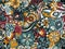 Retro Moody Florals in Blue, Red and Mustard
