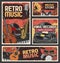 Retro music, music store and vinyl records banner