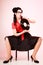 Retro music. Pinup girl with vinyl record