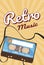 Retro music vertical poster audiotape cassette vector flat vintage audio sound discotheque