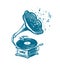 Retro musical gramophone. Drawn vintage phonograph. Musical concept