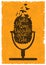 Retro musical illustration with silhouette of microphone.