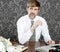 Retro mustache businessman office desk