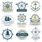 Retro nautical vector labels, badges, logos and emblems