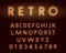 Retro neon alphabet font. Letters and numbers line design