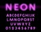 Retro neon alphabet font. Letters and numbers line design