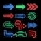 Retro neon direction arrow vector signs, icons