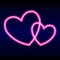 Retro neon heart sign on purple background.Bright heart. Design element for Happy Valentine`s Day. Ready for your design, greetin