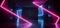 Retro Neon Laser Modern Sci Fi Elegant Retro Club Stage Glowing Blue Pink Purple Frame Light Rectangle In Dark Empty Grunge