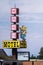 Retro neon sign for Dude Motel in the tourist town
