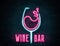 Retro neon wine glass sign on wall background