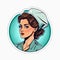 Retro Nurse sticker , young female doctor. Coloring page and colorful clipart character.