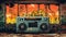 Retro old design ghetto blaster boombox radio cassette tape recorder from 1980s in a grungy graffiti covered room.music blaster