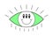 Retro open eye with smiley face. Psychedelic groovy hippie style bizarre design. Vintage hippy crazy funny smile pupil