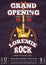 Retro opening rock music club, shop, sound record studio vintage poster with shabby rock music guitar logo