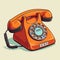 Retro Orange Telephone - Colored Cartoon Style With Detailed Penciling