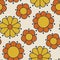 Retro orange and yellow color 60s flower motif.