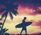 Retro Palm Tree And Surfer