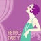 Retro party invitation design template. Vintage flapper girl in 1920s style fashion dress and long beads. Vector retro woman with