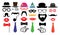 Retro party set. Glasses hats lips mustaches tie monocle. Isolated vector.