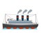 Retro passenger ocean steamboat in cartoon style on white background