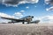 Retro passenger planes at the airport apron