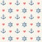 Retro pattern - anchors, ship wheels and hearts