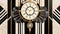 retro pendulum wall clock Against a backdrop of black and white geometric patterns
