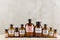 Retro pharmacy - vintage pharmacy bottles on wooden board