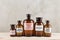 Retro pharmacy - vintage pharmacy bottles on wooden board