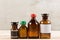 Retro pharmacy - vintage pharmacy bottles on wooden board