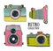 Retro photo cameras set. Vector illustration. Vintage cameras with ornaments.