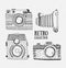Retro photo cameras set. Vector illustration. Vintage cameras with ornaments.