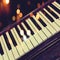 Retro piano keys with bokeh lights