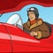 Retro pilot in vintage plane pop art style vector