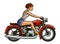 Retro pin-up girl riding on a motorcycle. Cartoon vector illustration