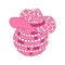 Retro Pink Cowgirl hat with disco ball. Groovy Disco Cowboy western and wild west theme. Vector isolated design for
