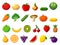 Retro pixel art fruits, vegetables 8bit game icons