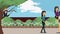 Retro pixel art game character animation of various people walking in the park scene animation in 4k