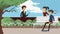 Retro pixel art game fashionable characters animation of various people walking dating and meeting for activities in the park and