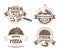 Retro pizzeria vector labels, logos, badges, emblems with pizza icons