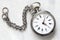 retro pocket watch with chain on white plaster